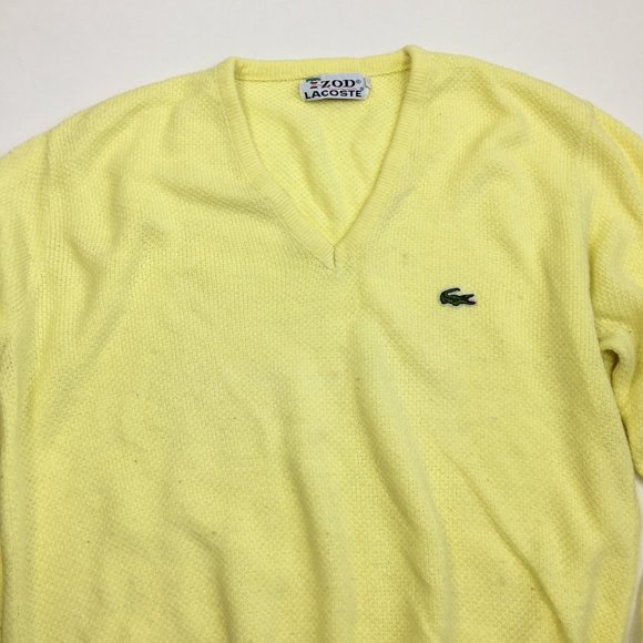 Vintage LACOSTE IZOD Yellow Soft Orlon Acrylic Textured Knit Pullover Sweater - Picture 4 of 12